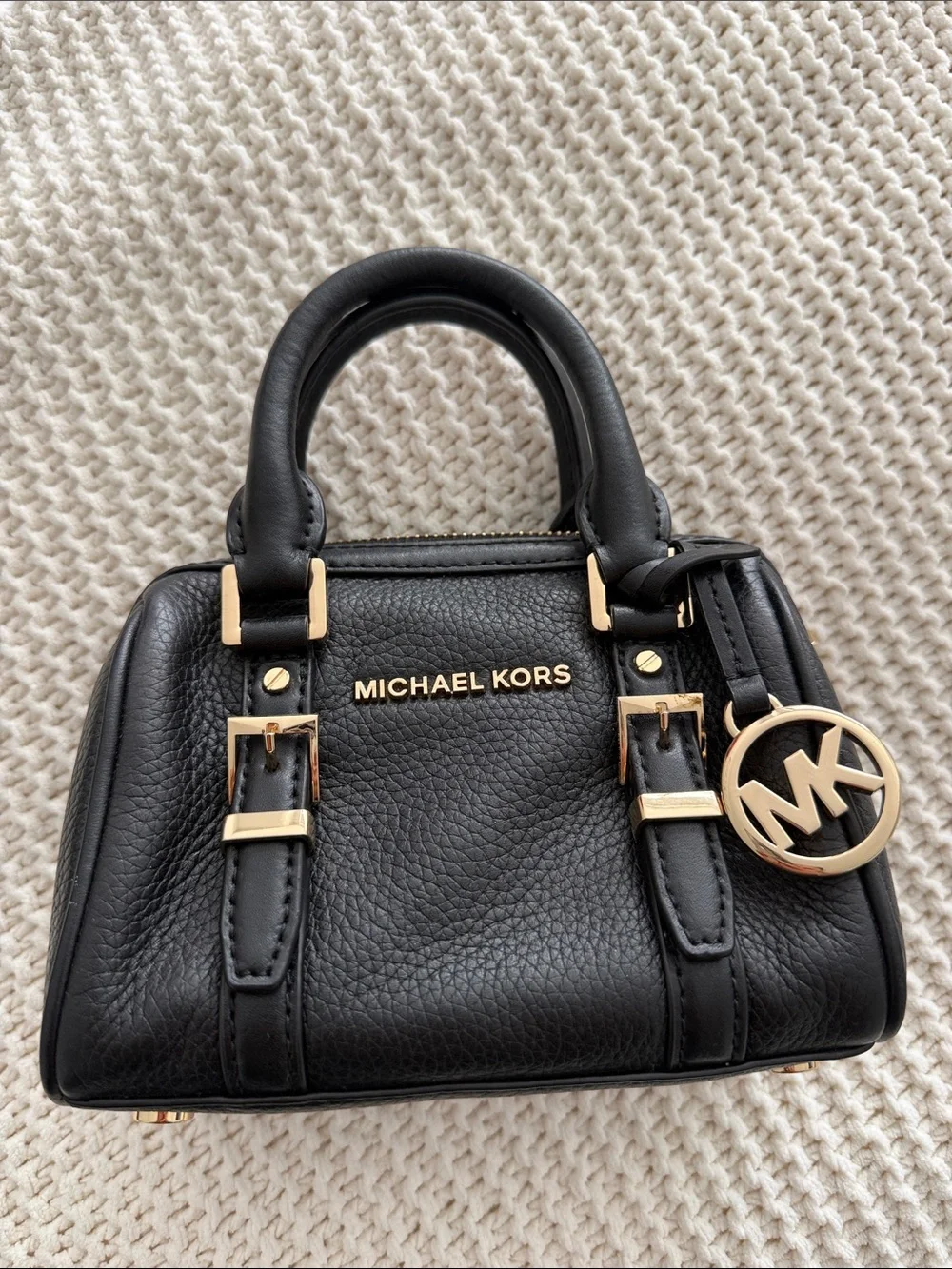 Michael Kors Black Leather Mini Satchel with Gold Hardware